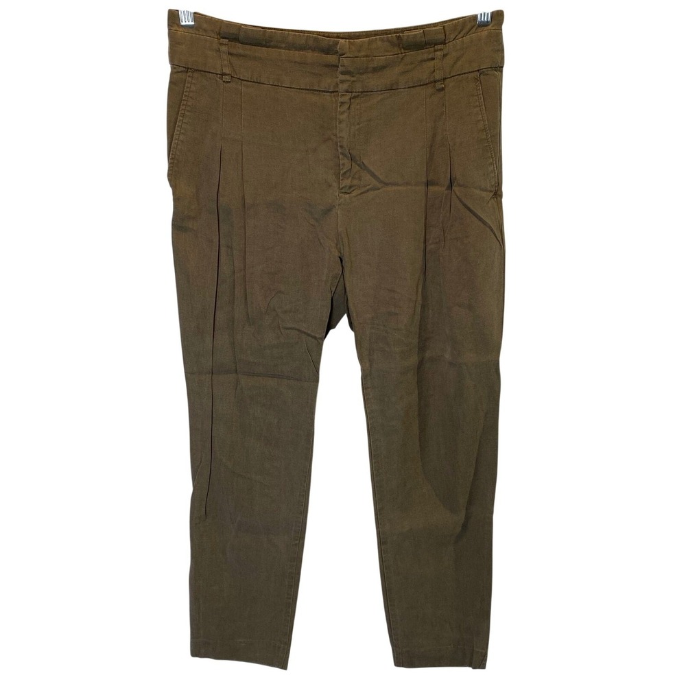 Zara‎ Womens Cropped Casual Pants Size Medium Brown Pleated Lightweight Trousers